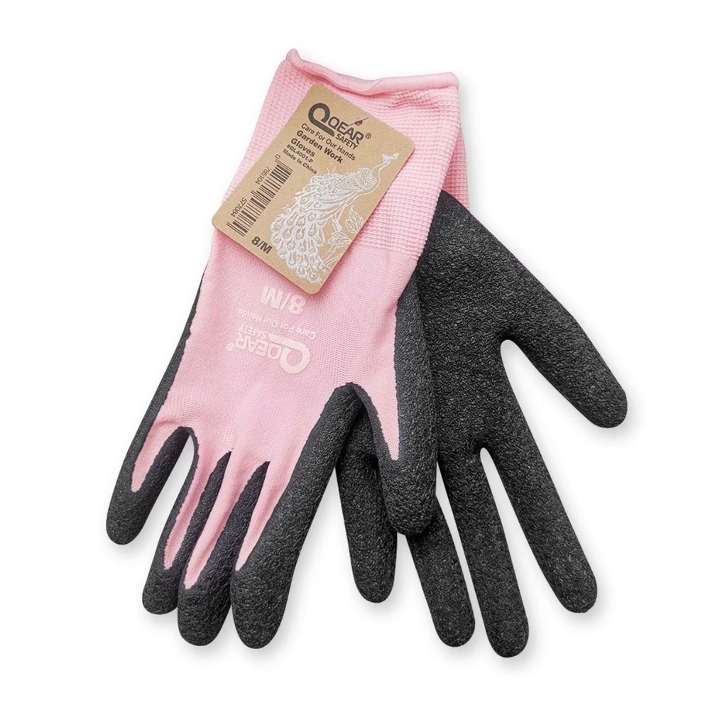 Qear Safety Pink Gardening Gloves – Textured Latex Palm – Women's Small/7 – New